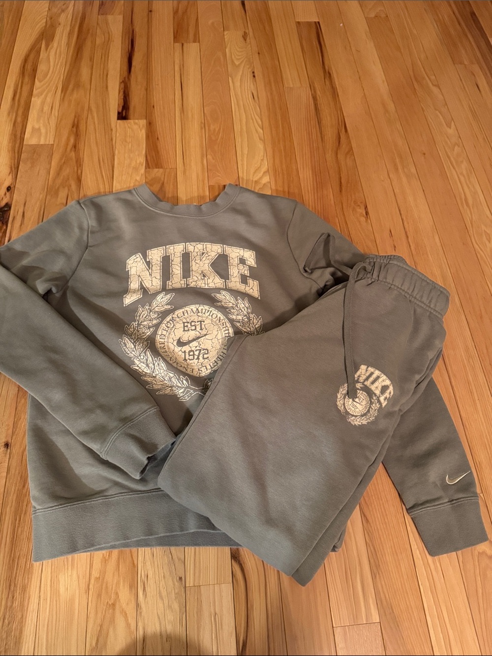 Nike Crewneck Sweatshirt and Joggers Set — Grey with White Logo